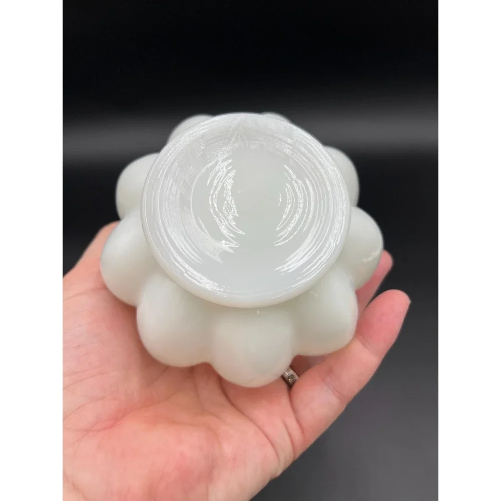 Fenton Silver Crest Milk Glass Melon Vase: Crimped Edge Flower Vase